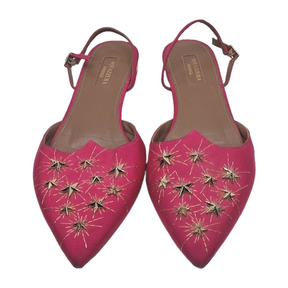 Aquazzura Womens Cosmic Star Applique Pointed Toe Slingback Flats Fuschia - 39/9